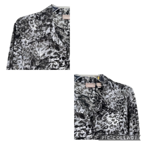 Chico’s Button Up Black/Gray Animal Print Blouse - US Sz XL/16 / Chico's Sz 3 - Picture 5 of 13